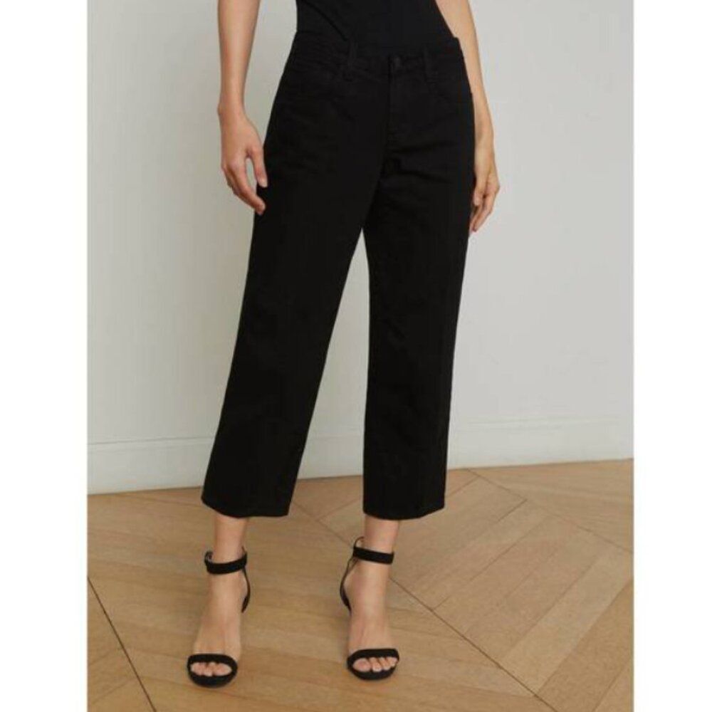 L'AGENCE Blaine Low Rise Crop Stovepipe Jeans in Noir Black size 30